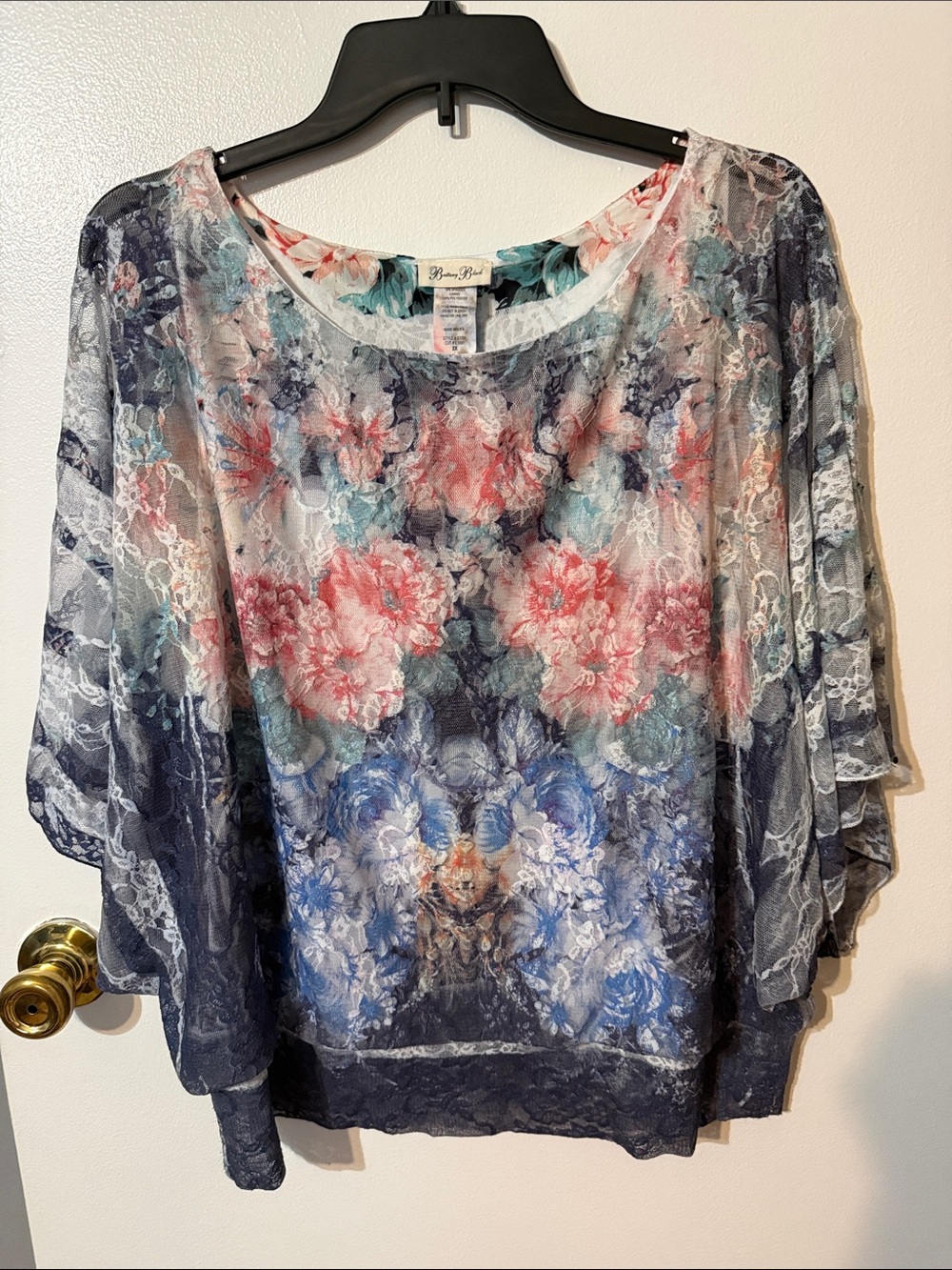 Brittany Black Floral Lace Sheer Tunic in Navy, Pink & Blue